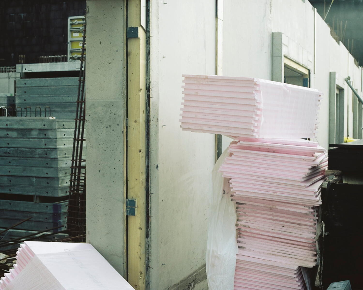 Stack of isolation material in a building site.