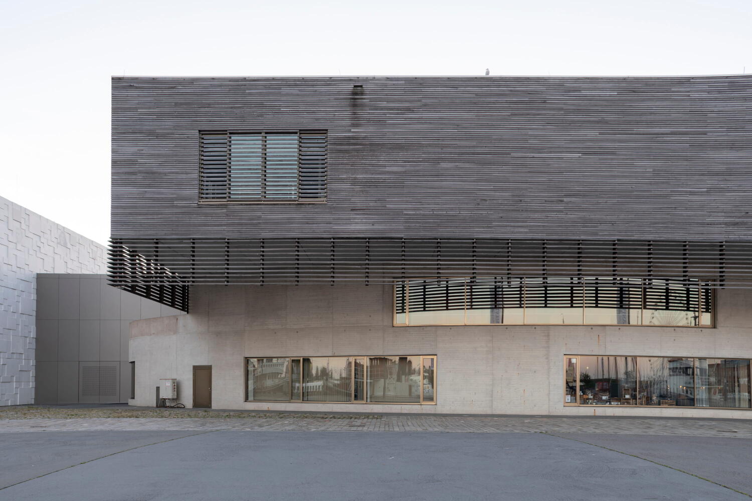 Back view of the German Emigration Center by Andreas Heller Architects in Bremerhaven. 