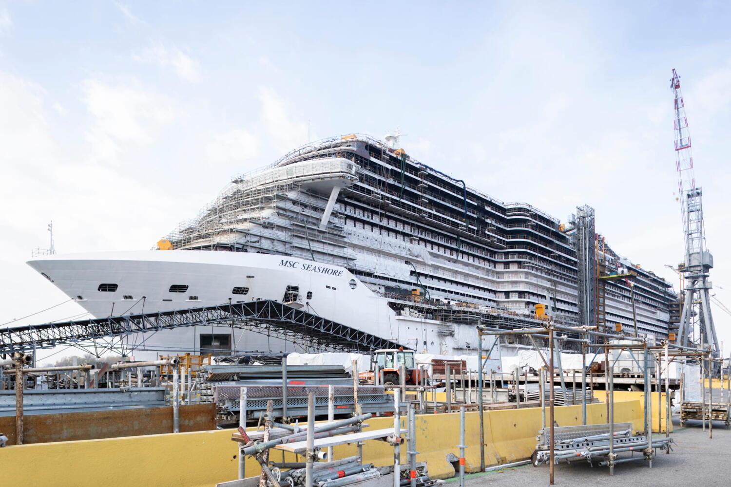 Ship under construction at the Fincantieri shipyard in Monfalcone, Italy.