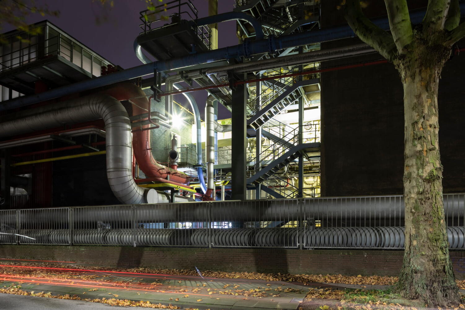 Pipe construction of a factory facade from the “Night Beasts” series. At night, these industrial facilities transform into fantastic creatures that form a bestiary.