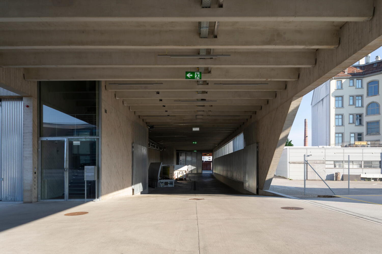 Concrete underpass at the VBZ bus depot designed by Ernst & Humbel Architects in Zurich Hardau.