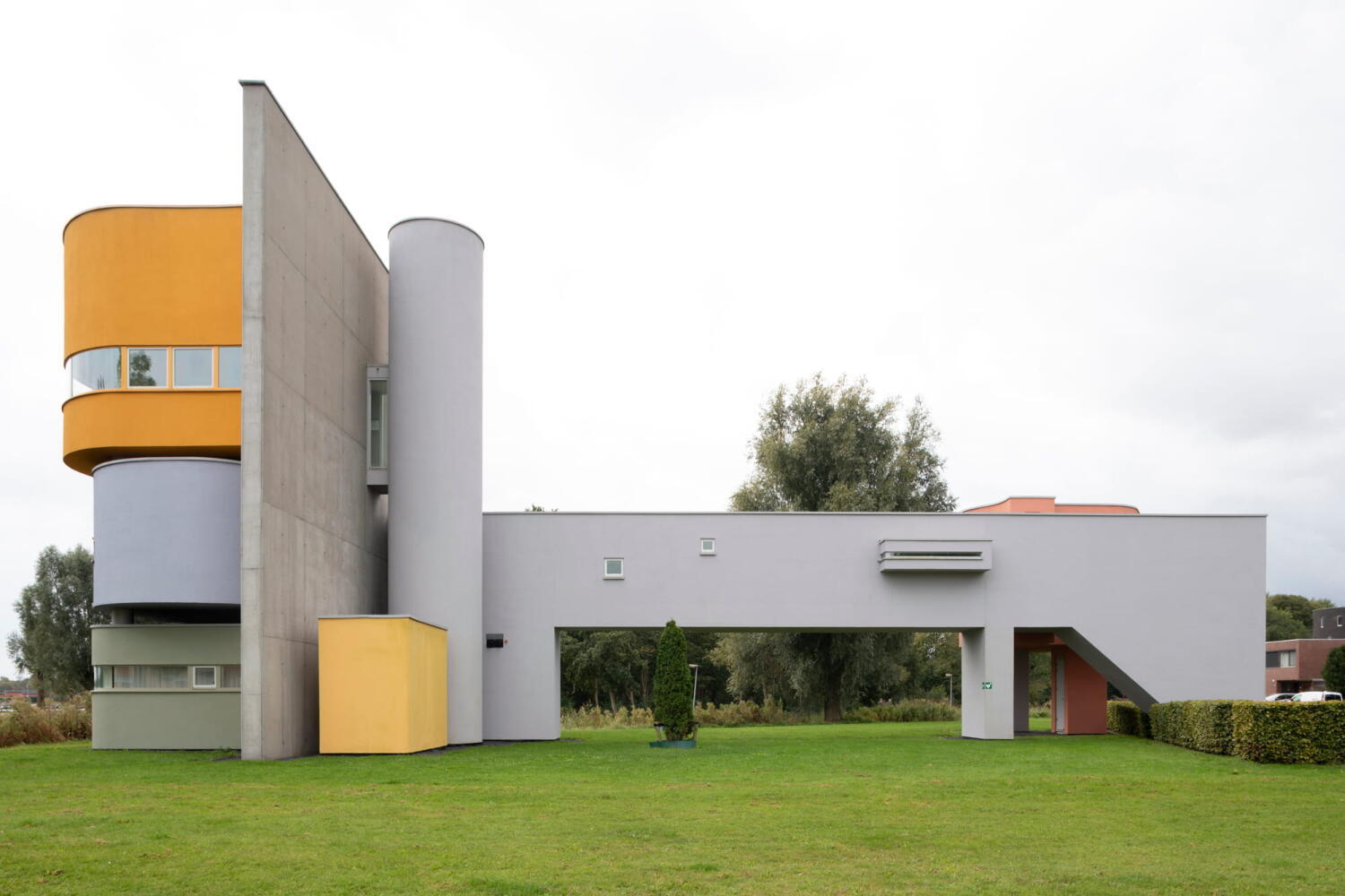 Playful volume made of colored reinforced concrete at Wall House #2 by John Hejduk Architect in Groningen, Holland. 