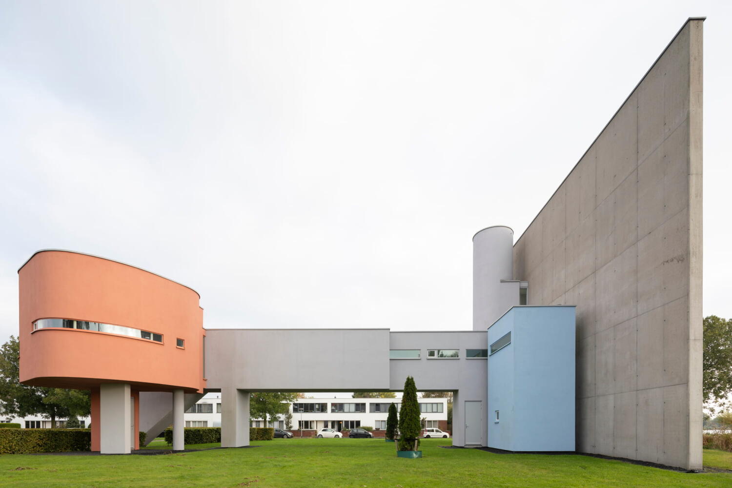 Playful volume made of colored reinforced concrete at Wall House #2 by John Hejduk Architect in Groningen, Holland. 