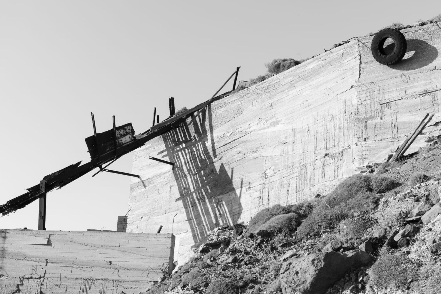 Structure of the wall of a porcelain mine that has been frozen in time on an island in the Mediterranean Sea.