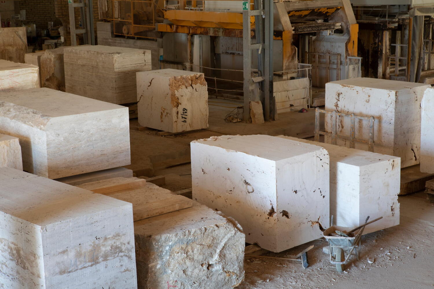 Cut pieces of travertine.